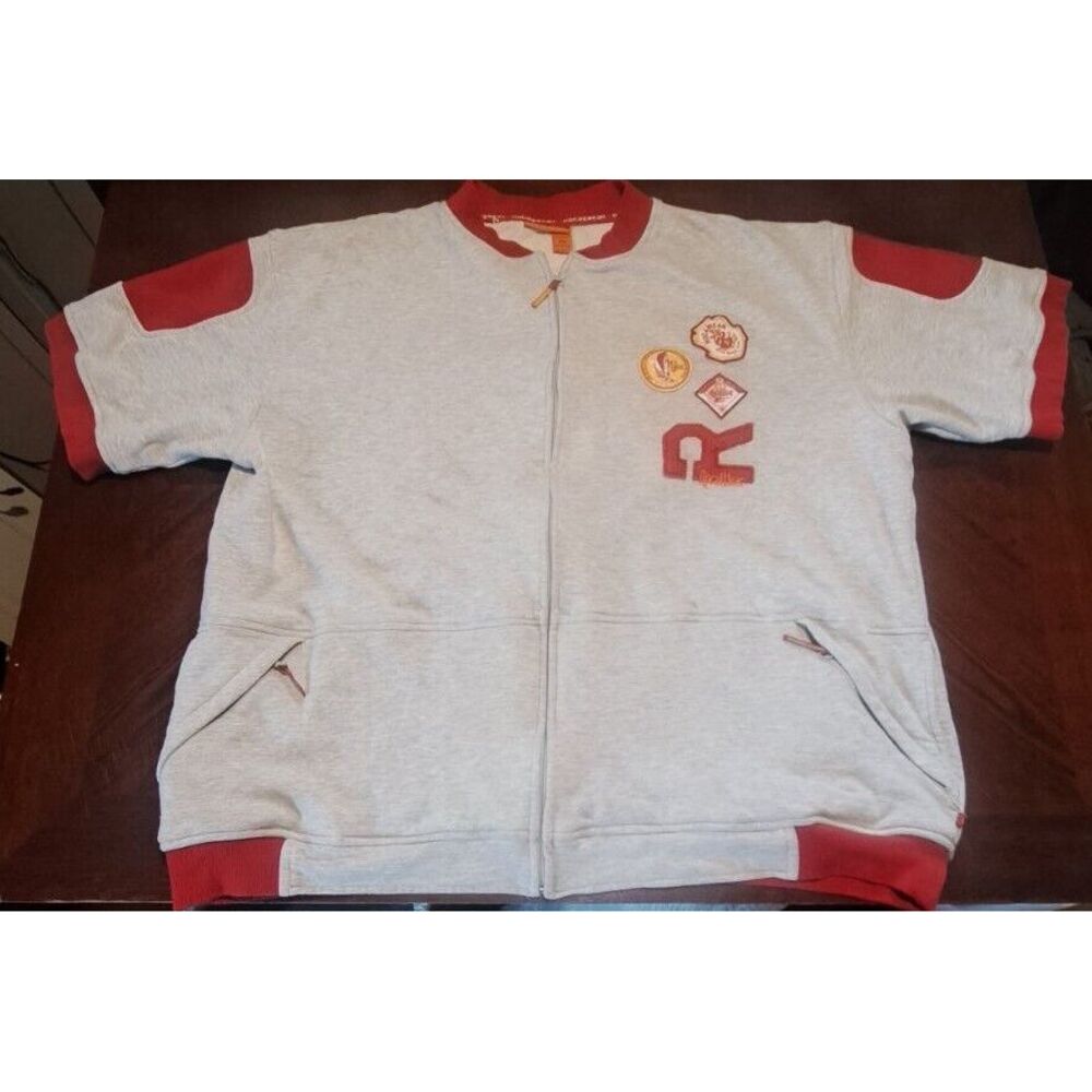 Vintage grey  Rocawear 4X Full-Zip Short Sleeve Sweatshirt Jacket Patches Pocket